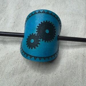 Stick barrette turquoise with gears handcrafted leather hair accessory